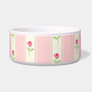 Pink Stripes and Pink Flowers Dog Food Bowl