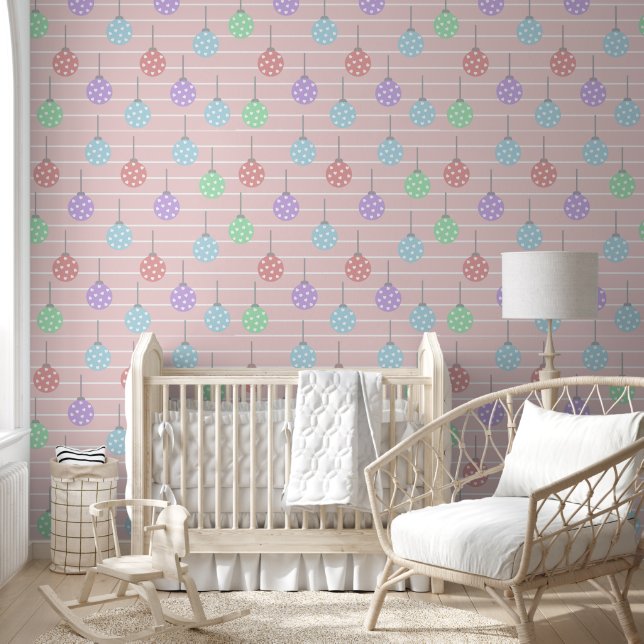 Pink Stripes and Polka Dot Christmas Balls Wallpaper (Kids)