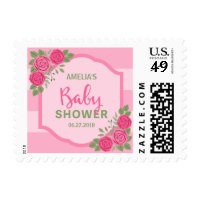 Pink Stripes and Roses Girl Baby Shower Postage