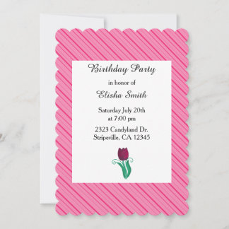 Pink Stripes and Tulip Birthday Invitation