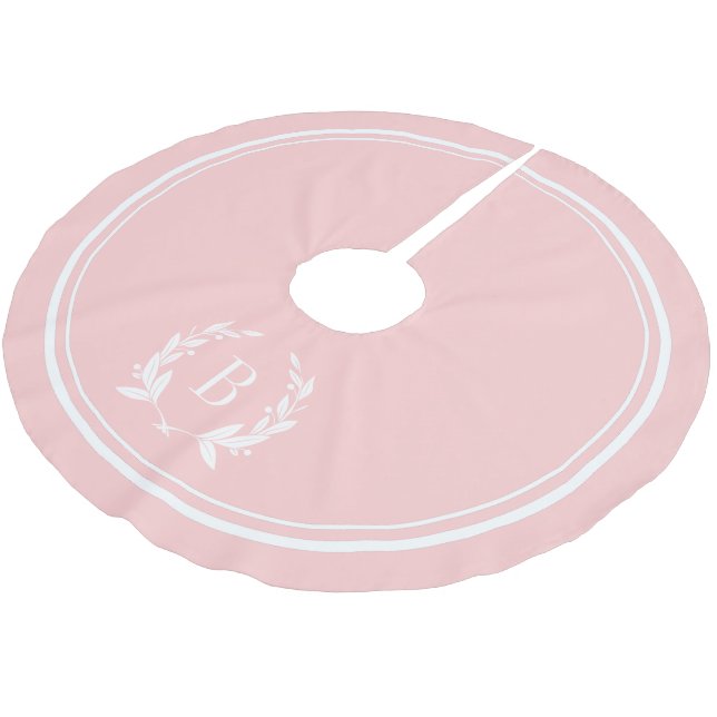 Pink Stripes and Wreath Monogram Tree Skirt (Angled)