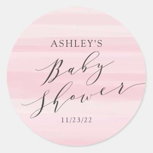 Pink Stripes Baby Shower Classic Round Sticker