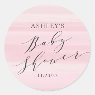 Pink Stripes Baby Shower Classic Round Sticker