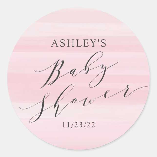 Pink Stripes Baby Shower Classic Round Sticker (Front)