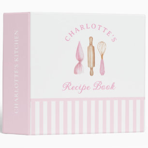Pink Stripes Baking Recipes 3 Ring Binder