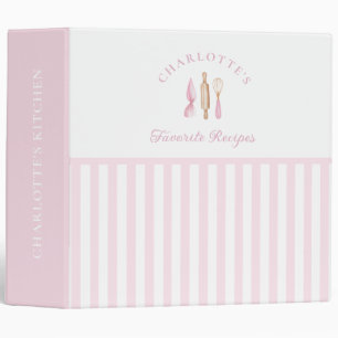 Pink Stripes Baking Recipes 3 Ring Binder