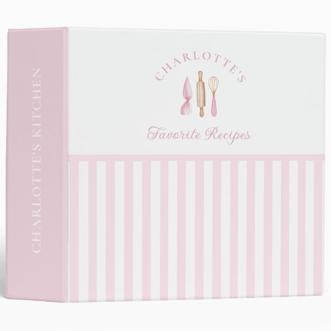 Pink Stripes Baking Recipes 3 Ring Binder (Front/Spine)