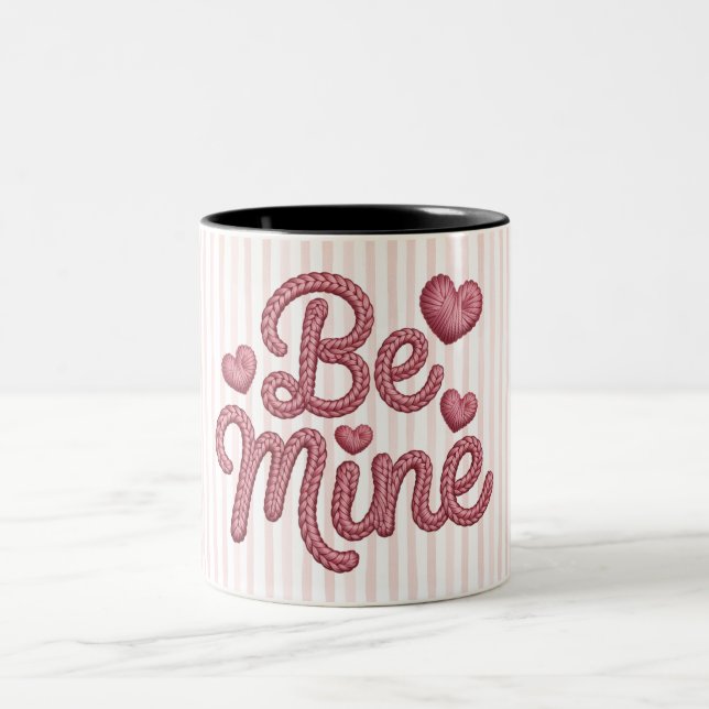 Pink Stripes Be Mine Two-Tone Coffee Mug (Center)