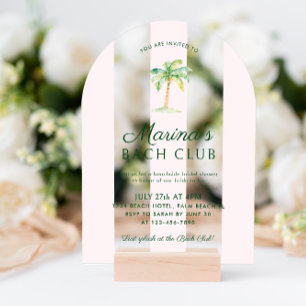 Pink Stripes Beach Bach Club Bridal Shower Arch Acrylic Invitations