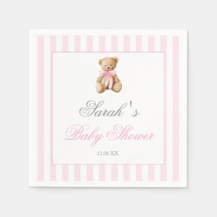 Pink Stripes Bear Baby Shower Girl Napkins
