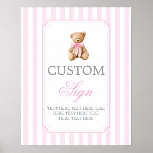 Pink Stripes Bear Customized sign