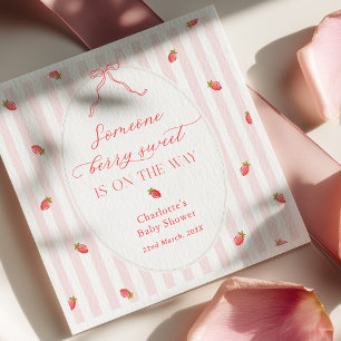Pink Stripes Berry Sweet Baby Shower Invitation Napkins