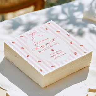 Pink Stripes Berry Sweet Baby Shower Invitation Napkins