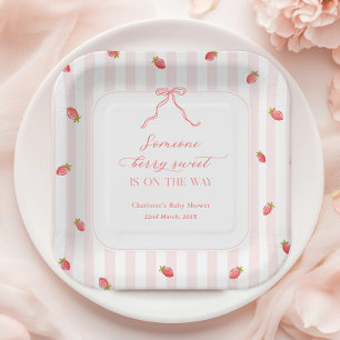 Pink Stripes Berry Sweet Baby Shower Paper Plates