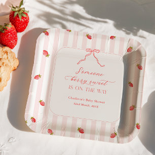 Pink Stripes Berry Sweet Baby Shower Paper Plates