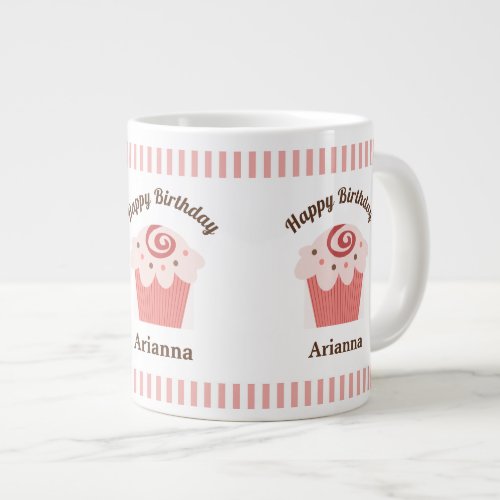 Pink Stripes Birthday Cupcake  Giant Coffee Mug