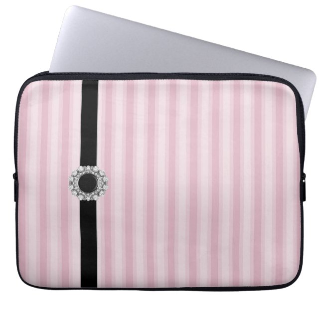 Pink Stripes Black Diamond Laptop Sleeve (Front)