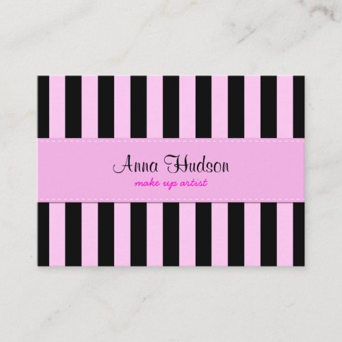 Artistic Trendy Chic Stripes Pink Black Business Card Template