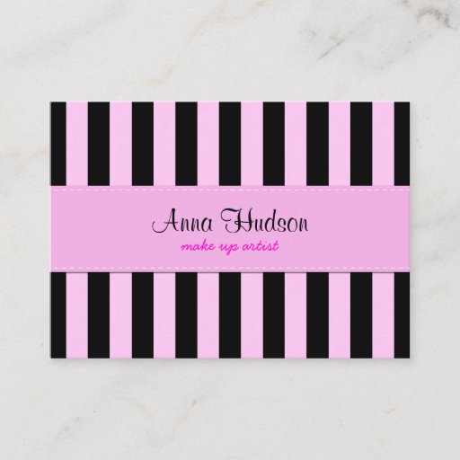 Customizable Artistic Trendy Chic Stripes Pink Black Business Card Template