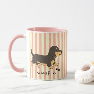 Pink Stripes Black Tan Dachshund Name Mug
