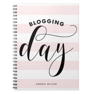 Pink Stripes Blogging Day Calligraphy Personalized Notebook
