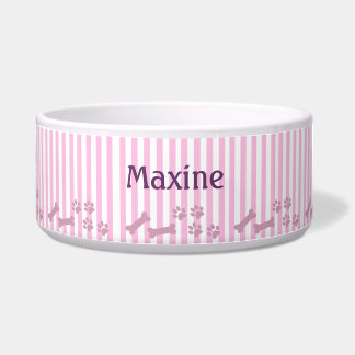 Pink Stripes, Bones And Pawprints Bowl