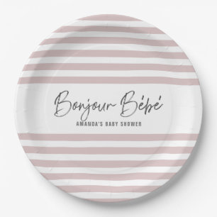 Pink Stripes Bonjour Bebe Paper Plates
