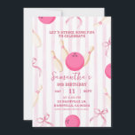 Pink Stripes Bow Girl Bowling Game Time Birthday Invitation<br><div class="desc">Pink Bow Girl Bowling Birthday, Pink Bowling Game Time Birthday Invitation, Strike Up Some Fun Birthday Invitation, Whimsical Pink Stripes Bowling Birthday Invitation, Pink Stripes Coquette Bowling Birthday Invitation, </div>