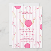 Pink Stripes Bow Girl Bowling Game Time Birthday