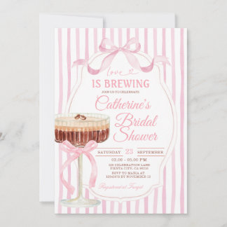 Pink Stripes Bow Love Is Brewing Bridal Shower Invitation
