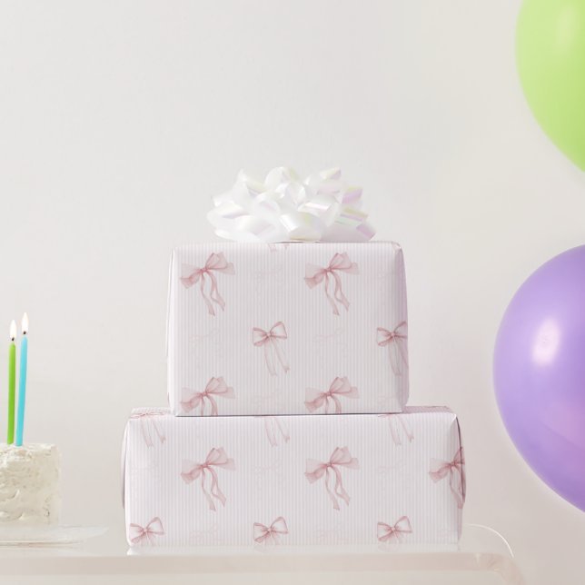 Pink Stripes Bows Birthday Wrapping Paper (Party Gifts)