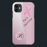 Pink Stripes Breast Cancer Survivor | DIY Monogram iPhone 11 Case<br><div class="desc">iPhone Cover ready for you to customize with your mongram. ⭐This Product is 100% Customizable. *****Click on CUSTOMIZE BUTTON to add, delete, move, resize, changed around, rotate, etc... any of the graphics or text. 99% of my designs in my store are done in layers. This makes it easy for you...</div>