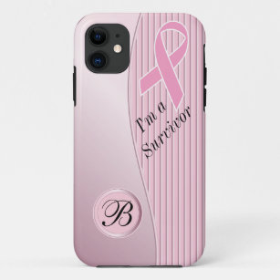 Pink Stripes Breast Cancer Survivor   DIY Monogram iPhone 11 Case
