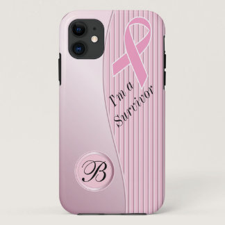 Pink Stripes Breast Cancer Survivor | DIY Monogram iPhone 11 Case
