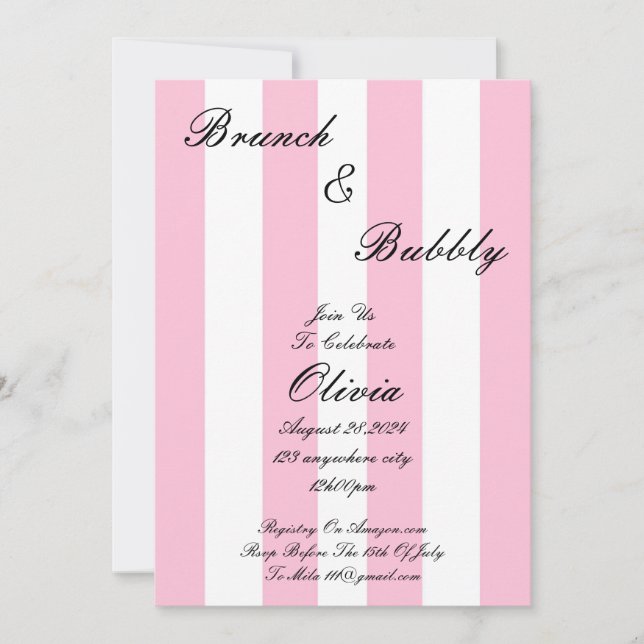 Pink stripes bridal shower invitation  (Front)