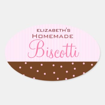 Pink Stripes-brown Dots Homemade Oval Sticker by hungaricanprincess at Zazzle