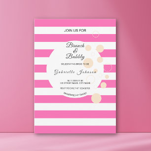 Pink Stripes Brunch and Bubbly Bridal Shower Invitation