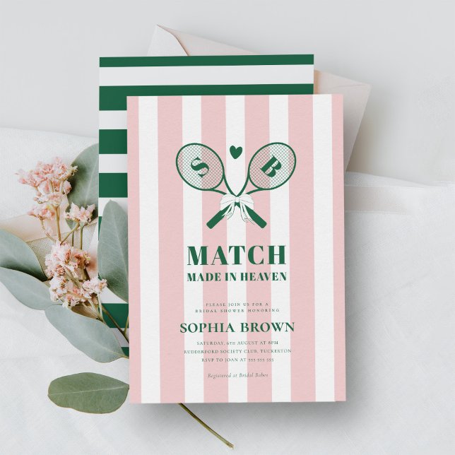 Pink Stripes Country Club Tennis Bridal Shower Invitation (Creator Uploaded)