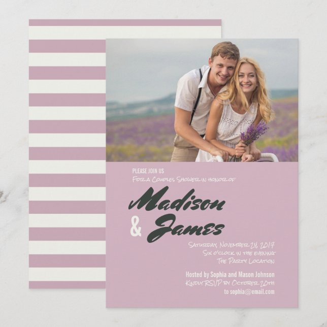 Pink Stripes | Couples Shower Invitations (Front/Back)