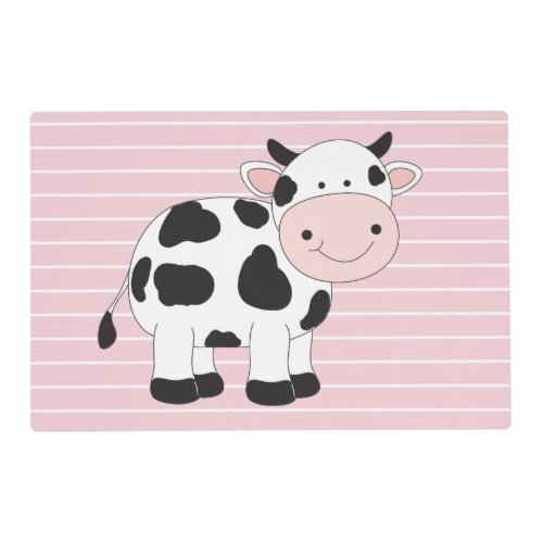 Pink Stripes Cow Laminated Placemat