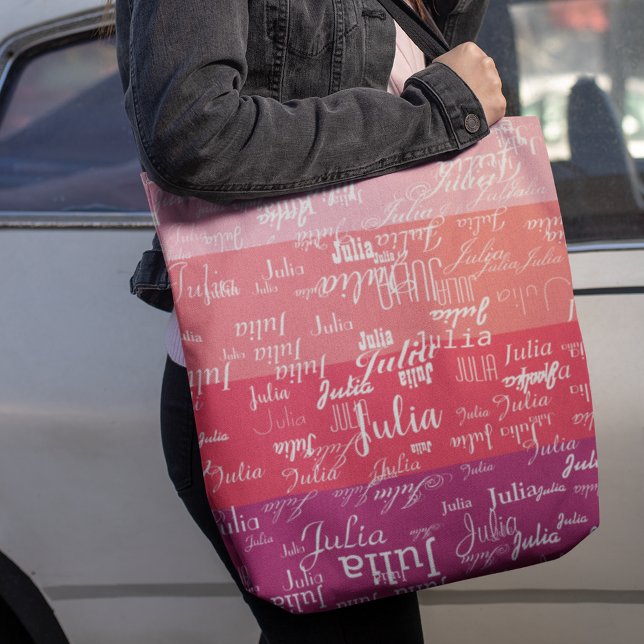 pink stripes. create a pinkish pattern of names tote bag (pinkish stripes & her name)