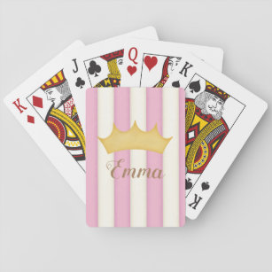 Pink  Stripes Crowned Monogram Fairytale Princess Playing Cards