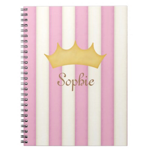 Pink Stripes Crowned Monogram Princess Diary Notebook