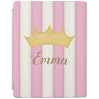 Pink Stripes Crowned Monogram Princess Girly iPad Smart Cover