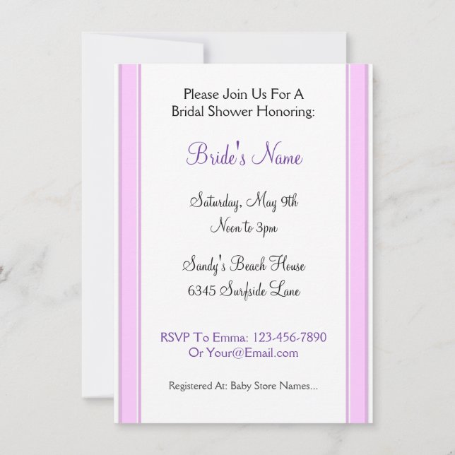 Pink Stripes Custom Bridal Shower Invitations (Back)