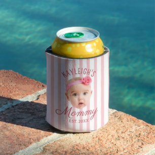 Pink Stripes Custom Face Photo Keepsake Mom Mommy Can Cooler