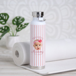 Pink Stripes Custom Face Photo Keepsake Mom Mommy Water Bottle