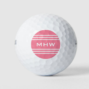 Pink Stripes custom monogram 3 golf balls
