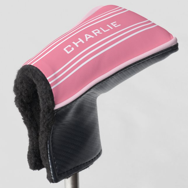 Pink Stripes custom monogram putter cover (3/4 Front)
