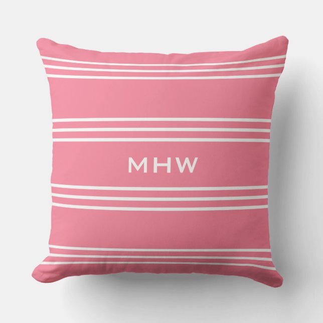 Pink Stripes custom monogram throw pillows (Front)